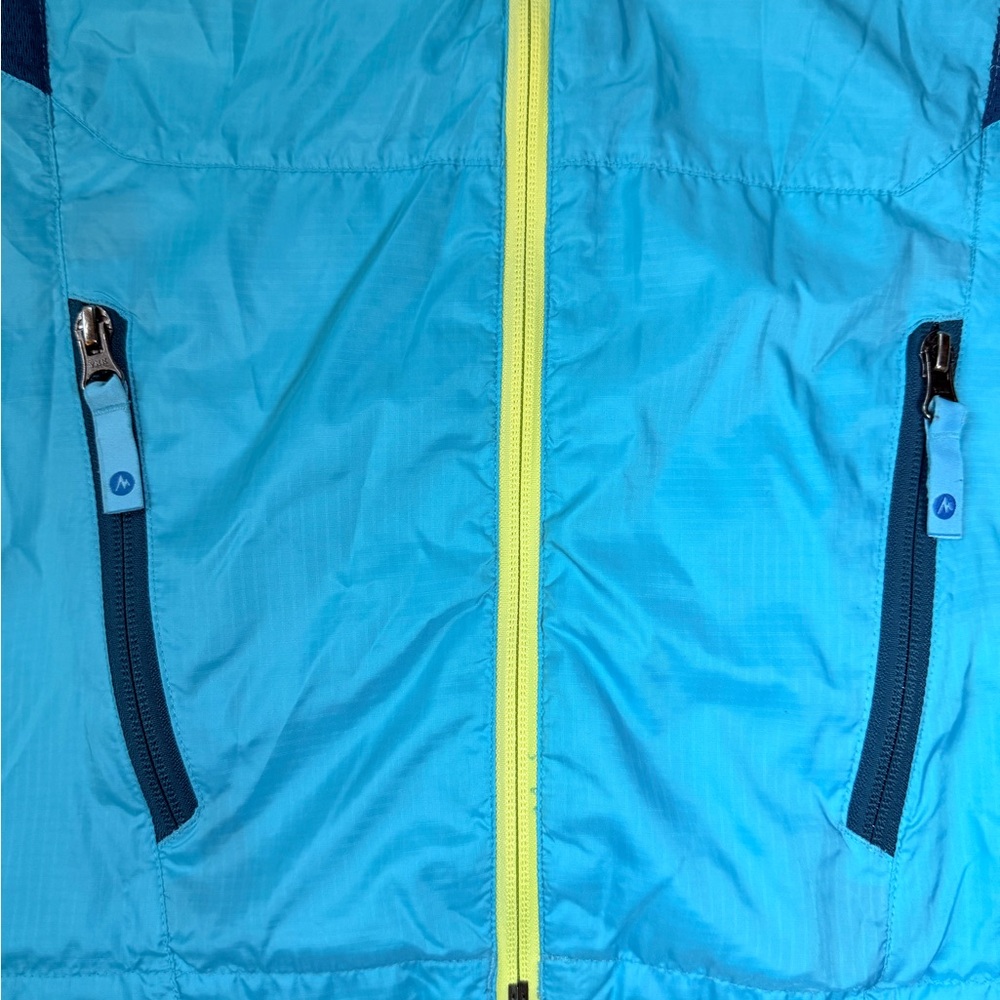 Marmot Girls Light Blue Jacket with Neon Yellow Zipper - Picture 4 of 16